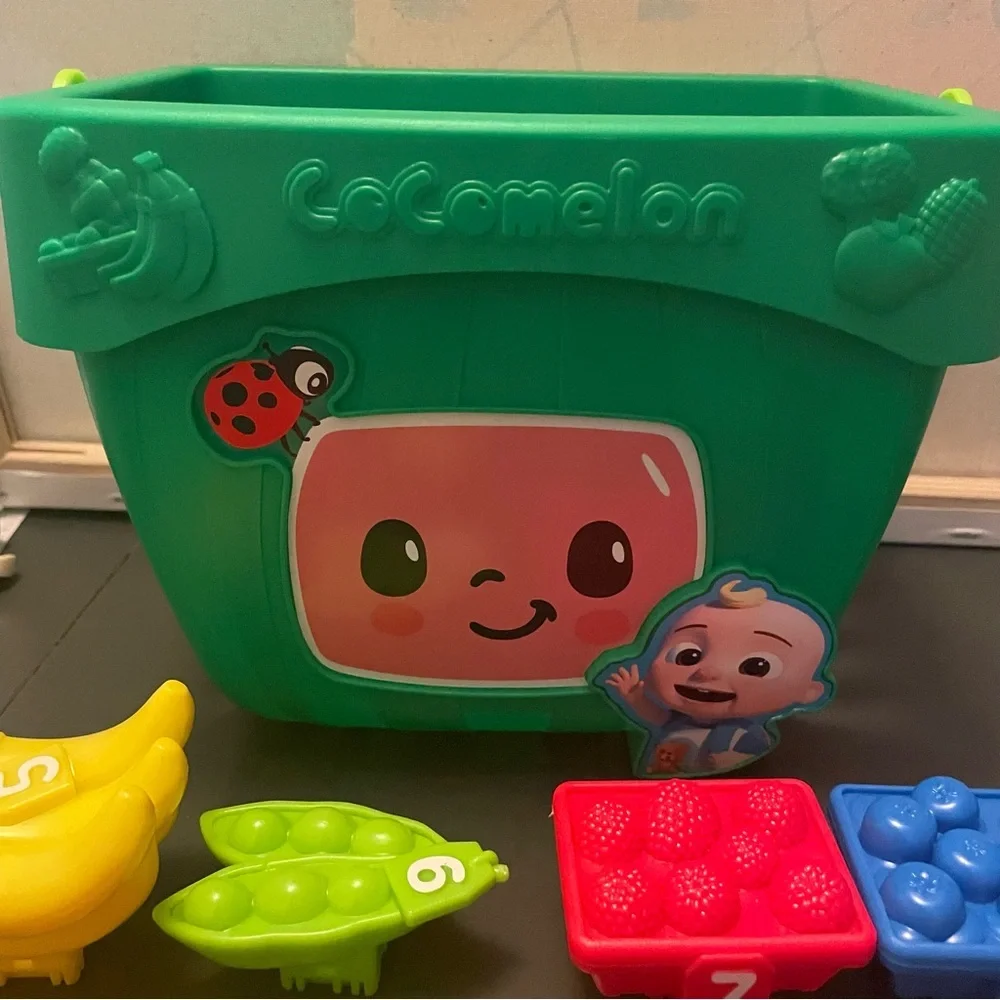Cocomelon basket with scanner talks Toy Set learning prek and younger faux food